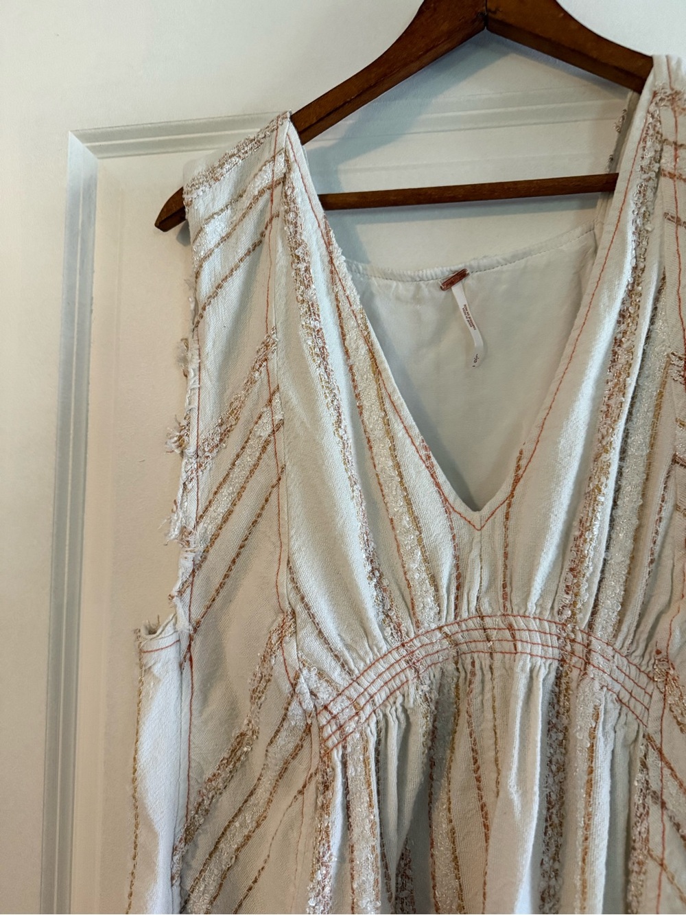 Free People Cactus Flower Mini Dress Boho Embroidered Mini Dress Cream Large - Picture 4 of 7
